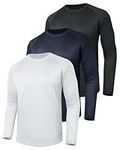 BOOJO 3 Pack Long Sleeve Shirts for Men - Quick Dry Moisture Wicking Sun Protection UV UPF T-Shirts for Fishing Workout Gym