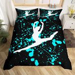 Homewish Girls Gymnastics Duvet Cover for Gymnast Kids Boys Teens Blue Tie Dye Single Size Comforter Cover Set Gymnastics Lovers Bedding Sets Dance Room Decor Gymnastics Sport Game Quilt Cover, Black