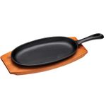 KitchenCraft World of Flavours Japanese Teppanyaki Grill Platter, Cast Iron Sizzling Plate with Wooden Base, 36 x 14.5 x 3.5 cm , Black