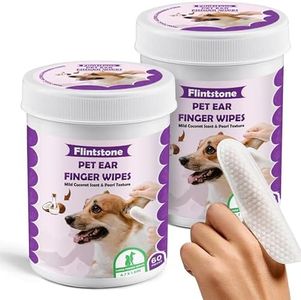 Flintstone Dog Ear Cleaner Finger Wipes – Ultra Big Dog Ear Wipes Gently Remove Ear Wax, Dirt - Ear Wipes for Dogs & Cats Soothes Ear Itching - Mild Coconut Scent - 120 Count