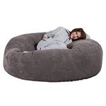Lounge Pug Giant Bean Bag Sofa, Mega Mammoth, Charcoal Grey, Massive Size Beanbag for 2 Adults, Plush Waffle Texture Pom Pom Fabric