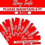 Social Distancing Stickers | 12"x 4" Keep 6 feet Apart Distance Decals | Vinyl 6ft Apart Covid 19 Signage| Rectangle Face Mask Sign | Floor Wall Glass Safety Red Marker | 6 Pack