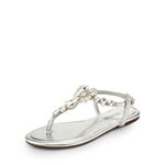 DREAM PAIRS Flat Sandals for Women Dressy Rhinestone T-Strap Thong Flat Sandals for Summers Dress Beach SDFS2405W,Size 6,SILVER,SDFS2405W