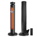 Outdoor Electric Patio Heater, 1500W Infrared Heater with 8 Heating Levels, Tower Space Heater with 75°Oscillation, Tip-over Protection, IP45 Waterproof, 8H Timer, Remote Control, 33 Inch, Black