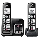 Panasonic Cordless Phone with Answering Machine, Call Block, Bilingual Caller ID, High-Contrast Display, 2 Handsets - Metallic Black