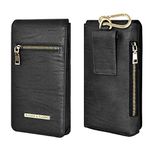 PULOKA Universal Mobile PU Leather Holster Pouch Belt Loop Carry Two Phone Upto 6.5 inch and Cash Card ID Proof and Accessories Perfect for Travel Companion – Black