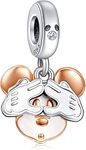 Beads R Us ® Mickey Mouse comes out from hiding Double Dangle Charm in Sterling Silver - Compatible with all European style Charm Bracelets, Necklaces and Anklets.