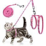 Cat Harness and Lead Set - Escape Proof Cat Harnesses Soft Adjustable Kitten Harness with Paw and Fish-Bone Patterns for Outdoor Walking (Pink)