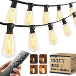 addlon 100FT(50FT*2) LED Outdoor String Lights Waterproof Patio Lights with Shatterproof ST38 Replaceable Bulbs, Dimmable Outside Hanging Light Connectable for Porch, Backyard, 2200K