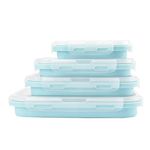 Bagonia Silicone Food Storage Containers with BPA Free Airtight Plastic Lids - Set of 4 Small and Large Container for Kitchen or Kids Lunch Boxes - (350ML, 500ML, 800ML, 1200ML, Light Blue)