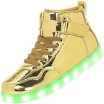 APTESOL Unisex LED Shoes High Top Light Up Sneakers USB Rechargeable Flashing Shoes for Women Men (Gold,8.5 Women/7 Men)