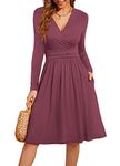 WEACZZY Long Sleeve Dress for Women Casual Holiday Party Dresses Empire Waist Dress with Pockets, Mauve, Large