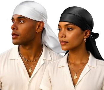 YFONG 100% 22 Momme Mulberry Silk Durags for Men Women, Extra Long Strap Silky Durag, Breathable and Soft Do Rag for 360 Waves, Perfect for Nourishing Your Hair and Fashionable Outfits, Black & White