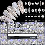 4880Pcs Rhinestones for Nail, White Crystal Nail Rhinestones Set, Nail Round Beads Flatback Glass Gems Stones, Multi Shapes for Nail DIY Crafts Clothes Shoes Jewelry