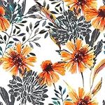 ReWallpaper White Grey Yellow Wallpaper for Living Room Vintage Floral Sunflower Self Adhesive Wallpaper for Bedroom 44.5CM X 3M Vinyl Lining Paper for Walls Bathroom Pattern Sticky Back Plastic Roll