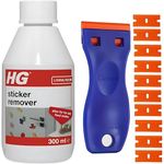 Sticky Stuff Remover with Amara Plastic Scraper & 10 Blades - HG Sticker Remover 300ml & Plastic Scraper - Sticker Remover, Sticky Label Remover, Adhesive Remover, Glue Remover and Car Sticker Remover