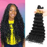 HEFABRIGHT Deep Wave Bulk Raw Human Hair Extension for Braiding Double Drawn Human Hair Extension For Braiding Micro Braiding No Weft Hair Extensions 20 Inch Natural Black 200g(50g x 4)