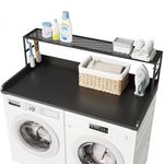 Colima Washer Dryer Countertop with Non-Slip Mat，Laundry Countertop with Edge Rails，27.6" Depth x 54" Width，Wood Cover with Shelf for Wahser and Dryer Top