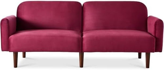 Best Choice Products 77" Mid Century Modern Velvet Loveseat Sofa, Couch, Convertible Sofa Sleeper Bed w/Real Wood, Removable Armrest - Raspberry