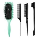 4 Pcs Bounce Curl Defining Brush Comb Set, Slick Back Hair Brush, Bounce Curly Hair Defining Brush, with Edge Brush, Bristle Brush, Rat Tail Comb, for Shaping and Defining Curls, Curl Separation