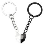 Matching Keychain for Couples Magnetic Key Chain Gifts for Couple Anniversary Birthday Gifts for Couples Best Friend Keychains for 2 Magnet Half Heart Keychain for Couple Friends（Black and White)