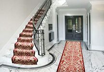 Bravich RugMasters Filigree RED Rubber Backed Non Slip Machine Washable Very Long Hallway Hall Runner Narrow Rugs Custom Length Stair Mats 2'2"x12'FT (66x366cm)