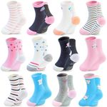 HYCLES Toddler Girl Socks, Non-Slip Cartoon Crew Socks with Grips for Girls Kids 3-5T