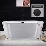 WOODBRIDGE 67" Acrylic Freestanding Bathtub Contemporary Soaking White Tub with Matte Black Overflow and Drain,B0013-MB