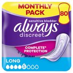 Always Discreet Incontinence Pads Women, Long Plus, Absorbency 5, 80 Sanitary Towels (20 x 4 Packs), Complete Protection for Bladder Weakness Pads Women, Odour Neutraliser