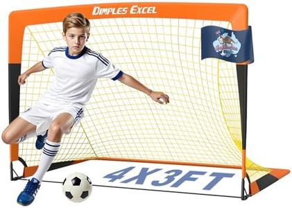 Dimples Excel 4 x 3 ft Portable Soccer Goal for Backyard, Park and Beach, Foldable Pop Up Football Net with Ground Stakes for Outdoor Training, Garden Practice and Family Games