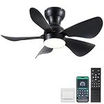 Kviflon Ceiling Fans with Lights and Remote Control, 30 inch Low Profile Ceiling Fans with 5 Reversible Blades 3 Colors Dimmable 6 Speeds Ceiling Fan for Bedroom Living Room Dining Room, Black