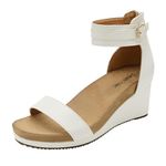 DREAM PAIRS Women's Open Toe Buckle Ankle Strap Platform Wedge Sandals,Size 6,WHITE/PU,NINI-6