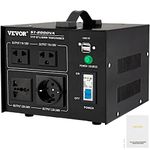 VEVOR Voltage Converter Transformer,2000W Heavy Duty Step Up/Down Transformer Converter(240V to 110V, 110V to 240V),2 US&1 UK&1 EU Outlet with Circuit Break Protection,5V USB Port,CE Certified