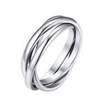 FOCALOOK Silver Fidget Rings for Anxiety Women Size 7, Stainless Steel Non Tarnish Waterproof Thin Triple Interlock Rolling Anxiety Ring