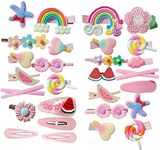 Reayou Baby Girls Hair Clips, 28Pcs Adorable Fun Hair Accessories Cute Flowers Fruit Candy Rainbow Mutil Color Dessert PatternsBarrettes for Kids Little Girls