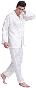 Mens Pajmas Set Satin Sleepwear, White, Medium