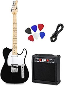LyxPro 39” Electric Telecaster Guitar Kit, 20 Watt Amp Speaker, Solid Full-Size Wood Body, C-Shape Neck, Quality Gear Tuners, 3-Way Switch & Volume/Tone Controls, 12 Picks And Cable Included - Black
