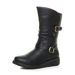 AJVANI Low Wedge Heel Ruched Buckle Winter Comfort Calf Boots Size 7 40 Black Matte