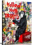 Banksy Monkey Street Graffiti Canvas Print Wall Art,-Follow Your Dreams Animal Canvas Art for Living Room Office Wall Decor Home Decoration Framed Ready to Hang,bedroom decor for men