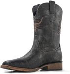 MacePhenoMelon Square Toe Cowboy Boots for Men Classic Western Boots Black Men's Pull On Retro Chunky Short Country Boots BTT-G-12