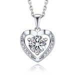 MomentWish Heart Moissanite Necklace For Women, 1 Carat Simulated Diamond Pendant Silver Necklace for Women Wife Mum Birthday Anniversary Jewellery Gifts