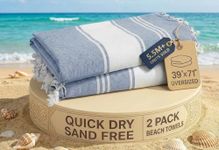 LANE LINEN Turkish Beach Towels, 2 Pack Extra Large Beach Towel, Pre-Washed for Soft Feel, Cotton Rich Oversized Sand Free Quick-Dry Pool Towel, Beach Towels For Adults, 39"x71" - Forever Blue