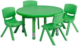 Flash Furniture Emmy 33'' Round Green Plastic Height Adjustable Activity Table Set with 4 Chairs