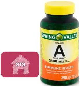 Spring Valley Vitamin A Supplement 2400 mcg, 250 Count + STS Sticker.