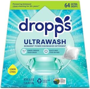Dropps UltraWash Dishwasher Detergent Pods, Lemon Citrus (64 Ct) - Cuts Grease & Stuck-On Food | Sparkling Dishes & Glasses | Residue-Free | Clean Ingredients | No Pre-Rinse | Plastic Free Packaging