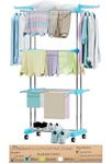 LIVINGBASICS 3 Tier Premium Heavy Duty Stainless Steel Foldable Cloth Drying Stand/Clothes Stand for Drying/Cloth Stand/Clothes Dryer/Laundry Racks for Drying - Indoor/Balcony (Cyan Blue)