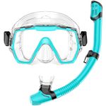 Honlanor Snorkel Set Adults Snorkeling Gear Anti-Leak and Anti-Fog Tempered Glass Lens Panoramic View Swim Mask Dry Top Snorkel Kit for Snorkeling Scuba Diving Swimming Travel with Carry Bag