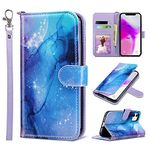 ULAK Wallet Case Compatible with iPhone 11, Flip Case with Card Holder PU Leather + TPU Bumper Stand Cover Kickstand Full Protective Phone Case for iPhone 11 6.1 inch - Marble Mint