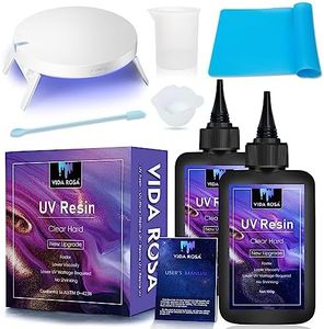 Kit de résine UV VIDA ROSA de 200g ultra transparent avec lampe UV, tige de mélange en silicone, verre doseur et tapis en silicone.