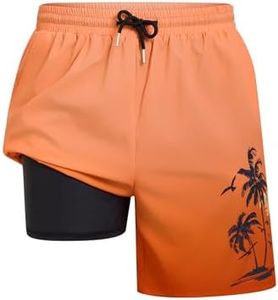 Short Swim Trunks Men: Hawaii Swimwear Beach Shorts with Pockets and Lliner, Quick Dry Adjustable Drawstring Mens Board Shorts Swimming Trunks, Swimtrunks Tropical Summer Vacation Gradient Orange L